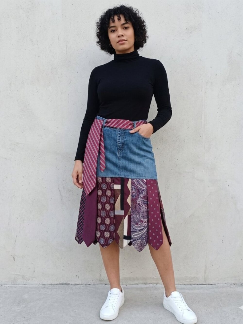 Handmade Upcycled jean Denim Mens Ties skirt